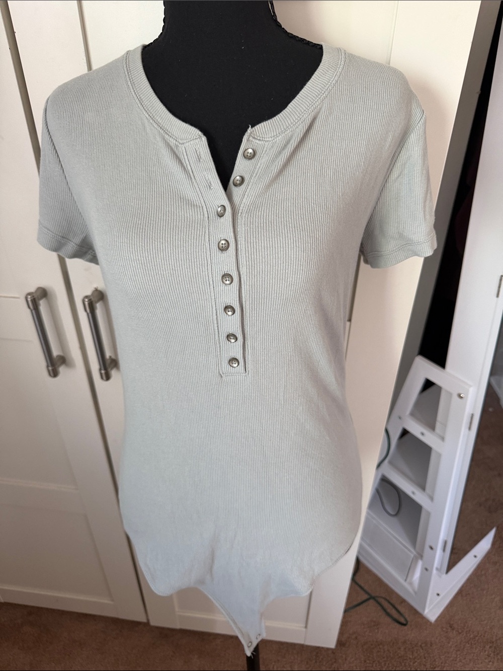Abercrombie & Fitch Light Gray Ribbed Henley Bodysuit